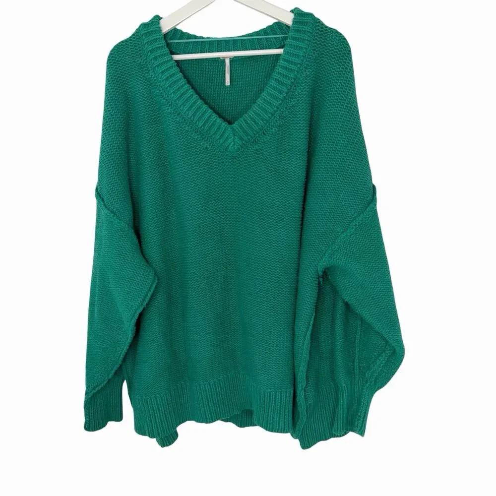 Free People Green Knit Alli V-Neck Mountain View Sweater OB1626643